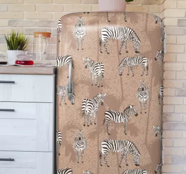 Fridge sticker zebras on beige - TenStickers
