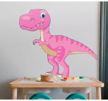 Funny pink dinosaur standing on legs Kids sticker - TenStickers