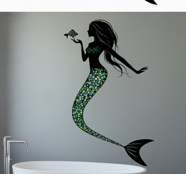 Goddess green mermaid wall decal for bathroom - TenStickers