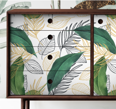 Green and gold leaves with art drawings decals for furniture - TenStickers