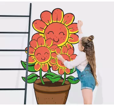 Happy flower faces door sticker - TenStickers
