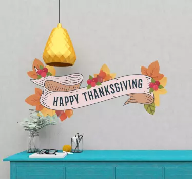 Happy thanksgiving ribbon and leaves wall decor - TenStickers