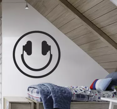 Headphones happy face emoji wall sticker - TenStickers
