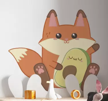 Kawaii fox with avocado illustration wall art - TenStickers