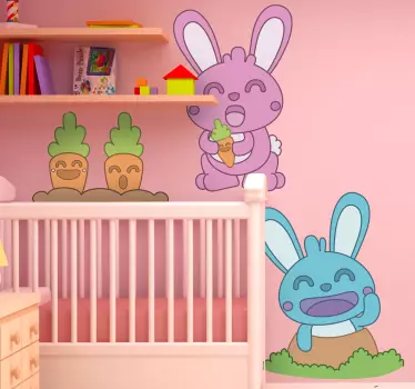Kids Carrot Rabbits Decals - TenStickers