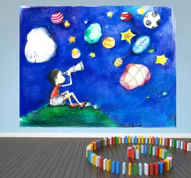 Kids Starry Sky Illustration Wall Mural - TenStickers