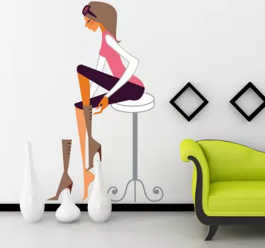 Lady Trying Boots Decorative Sticker - TenStickers