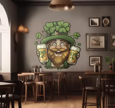 Leprechaun And Beer Wall Decor Sticker - TenStickers