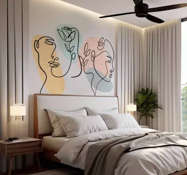 Line abstract art women faces wall decal - TenStickers
