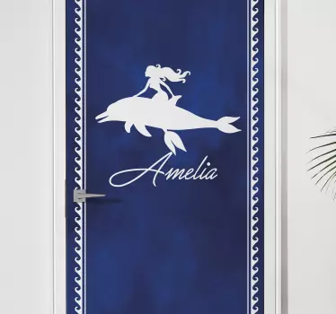 Monocolor mermaid with dolphin glass door sticker - TenStickers