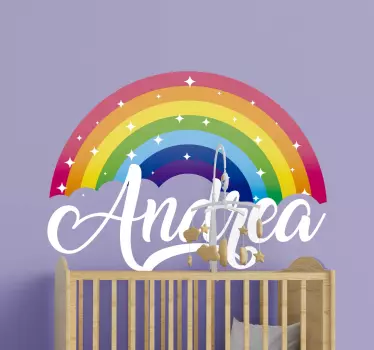 Personalised Sparkly Rainbow Kids Bedroom Wall Sticker - TenStickers