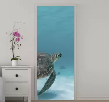 Real turtle under sea glass door decal - TenStickers
