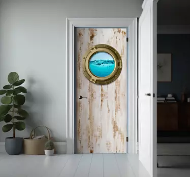 Ship window on aged texture door decal - TenStickers