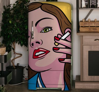 Smoking 70s woman fridge decals - TenStickers