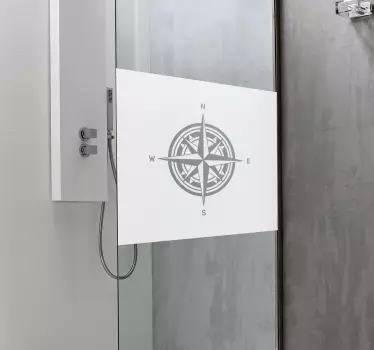 Solid color background with wind rose shower sticker - TenStickers