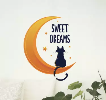 Sweet dreams cat on moon text wall decal - TenStickers