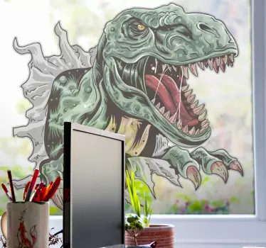 t-rex detail breaking the wall window decal - TenStickers