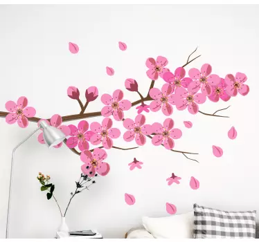 Tree branch of pink flowers dining room sticker - TenStickers
