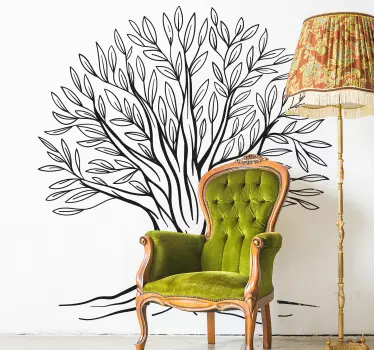 Tree of Life light green outline tree wall decal - TenStickers