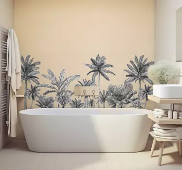 Tropical Plants Design Bathroom Wall Decor Sticker - TenStickers