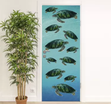 Turtle under sea glass door sticker - TenStickers
