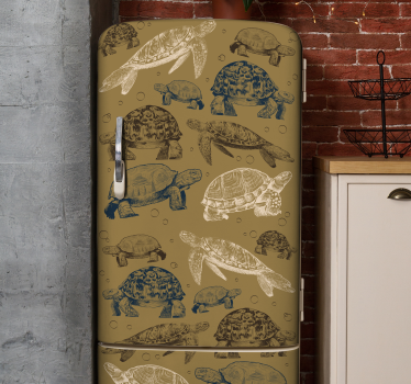 Turtles beige background fridge wrap decal - TenStickers