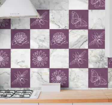 Vintage botanical pattern tiles tile transfer - TenStickers