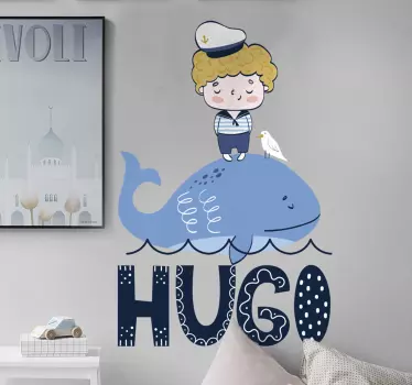Wall stickers for kids child captain whale - TenStickers
