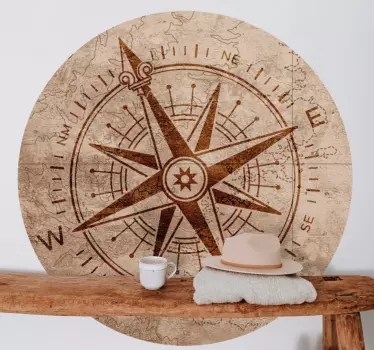 Warm colored old paper compass wall mural decal - TenStickers