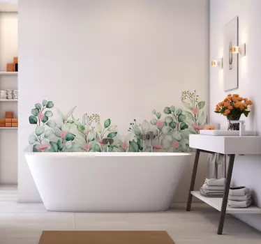 Flowers And Plants Watercolour Bathroom Wall Decor Sticker - TenStickers