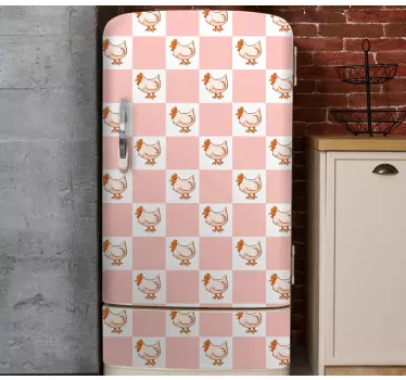 White and pink squares with roosters fridge decals - TenStickers