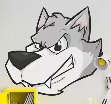 Wolf cartoon grey evil grin wild animal sticker - TenStickers
