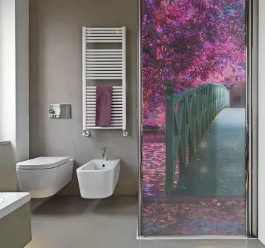 Wooden bridge landscape shower screen sticker - TenStickers