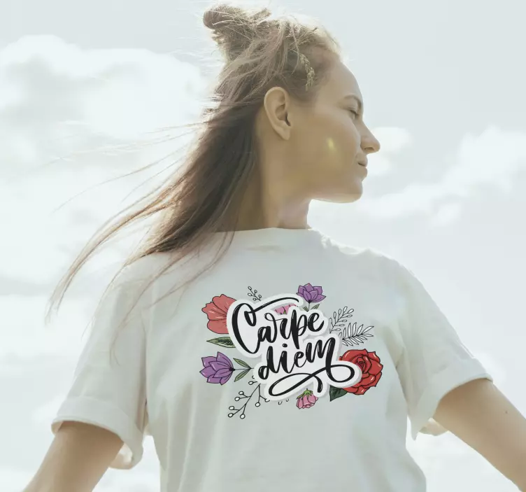 Carpe diem pink floral pattern custom t-shirt - TenStickers