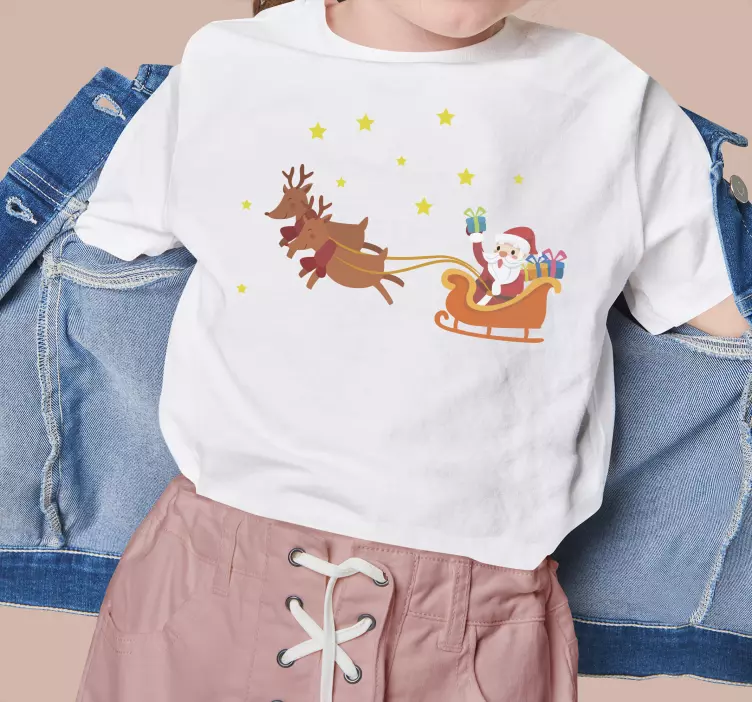 Cartoon Santa in his sleigh Christmas shirt - TenStickers