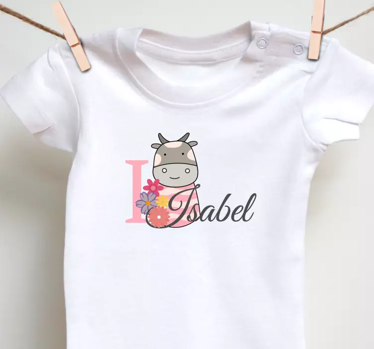 Cute animals cow with name Baby shirt - TenStickers