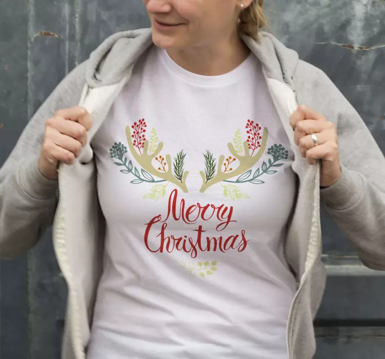 Floral reindeer antlers Christmas t-shirt - TenStickers