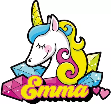 Colorful unicorn with name kids t-shirt - TenStickers