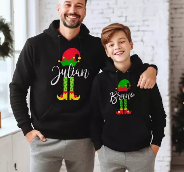 Personalised elf family Christmas matching name hoodie - TenStickers