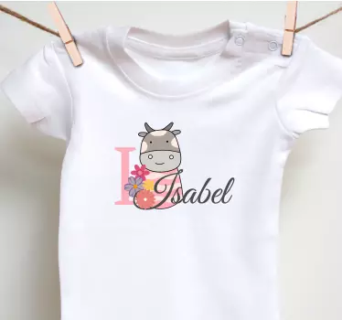 Cute animals cow with name Baby t-shirt - TenStickers