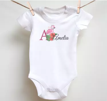 Cute animals flamingo with name Baby t-shirt - TenStickers
