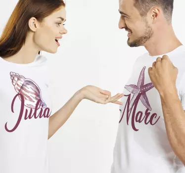 Sea theme with names couple t-shirts - TenStickers