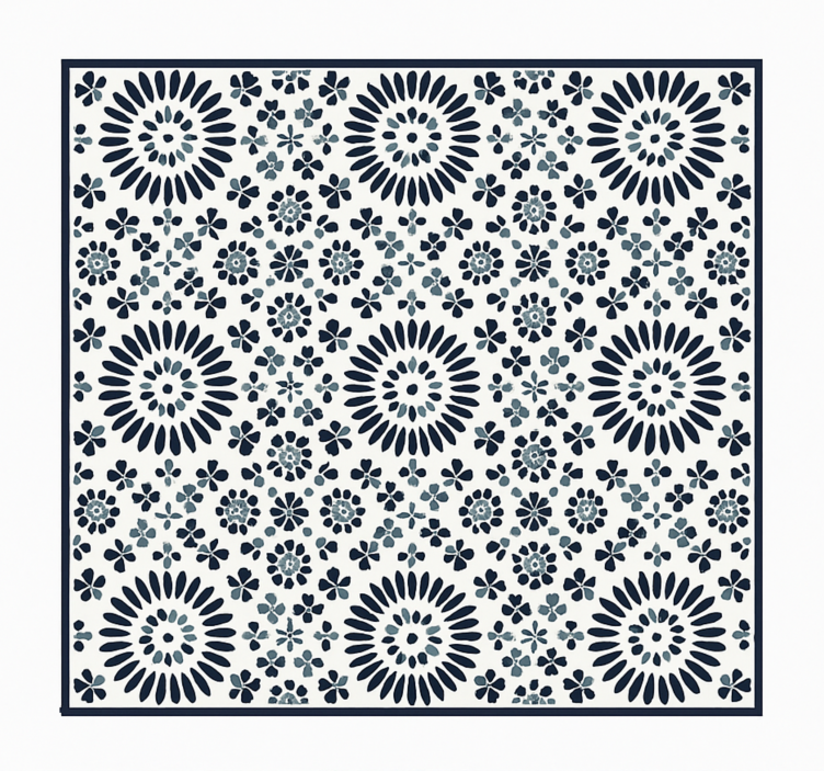 Geometric floral pattern blue vinyl rug - TenStickers