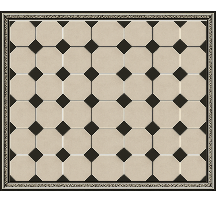 Traditional Checkerboard Tile dining room vinyl rug - TenStickers