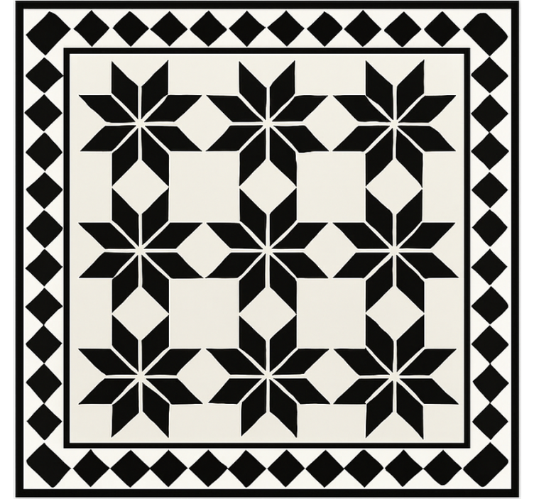 Monochrome star tile pattern  kitchen vinyl rug - TenStickers