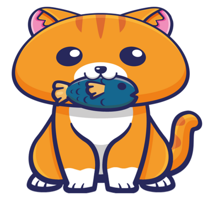 Animal vinyl rug cute cat with fish design - TenStickers