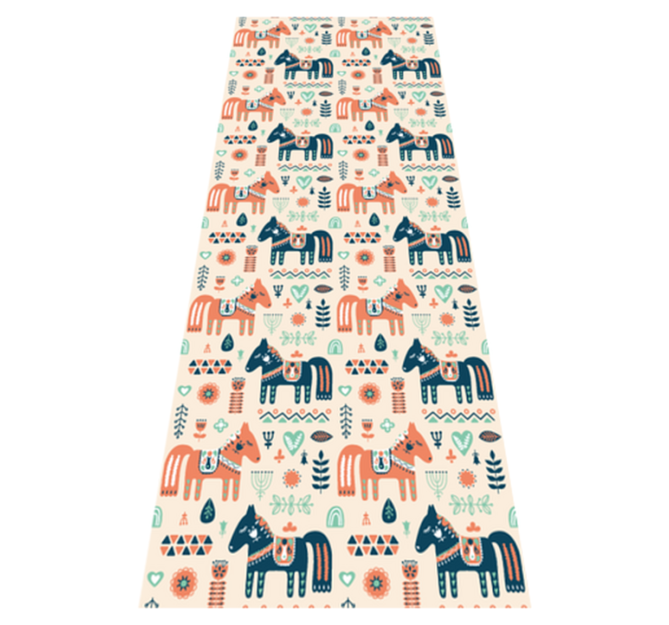 Animal vinyl rug with nordic leaves and horses - TenStickers