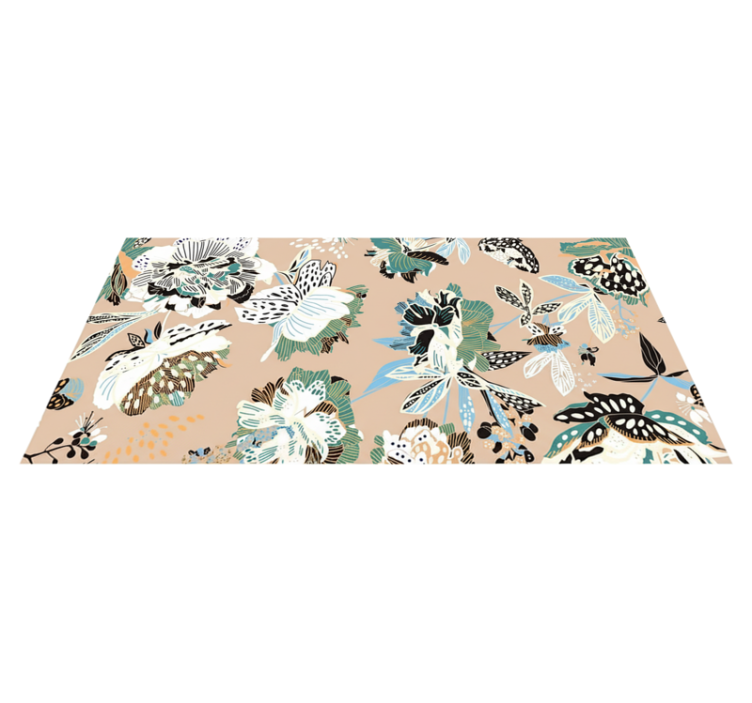 Living room vinyl rug with neutral beige flowers - TenStickers