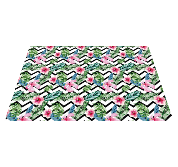 Flower vinyl rug with zigzag tropical lines - TenStickers