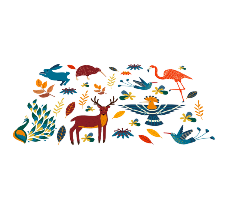 Flower vinyl rug with tengango style flora and fauna - TenStickers